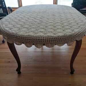 Crocheted Tablecloth, Beige, Oval 100" x 62", Vintage